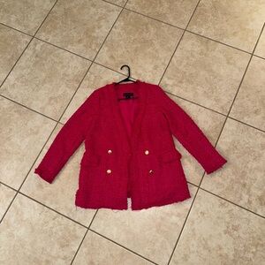 Rachel Zoe Vintage OG Crimson Pink Gold Buttons Fancy Blazer Jacket
